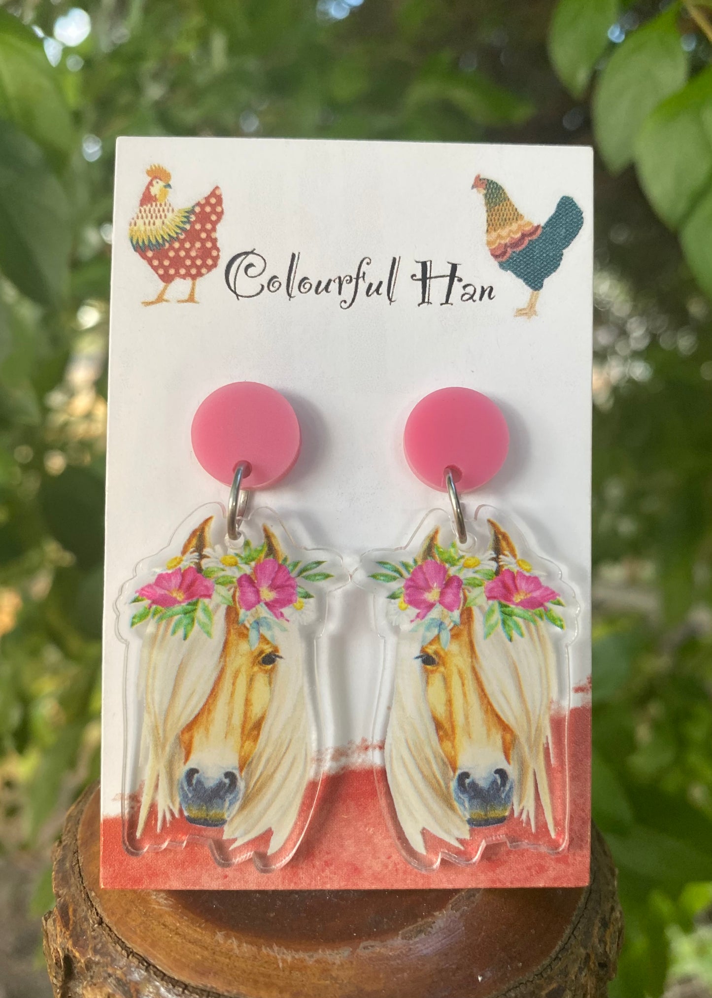 Flower horse head earrings