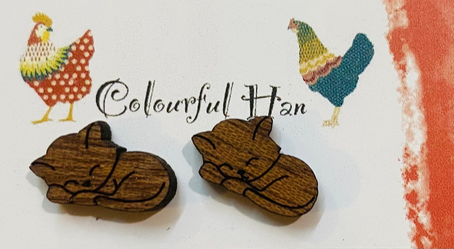 Wood Kitten Earrings