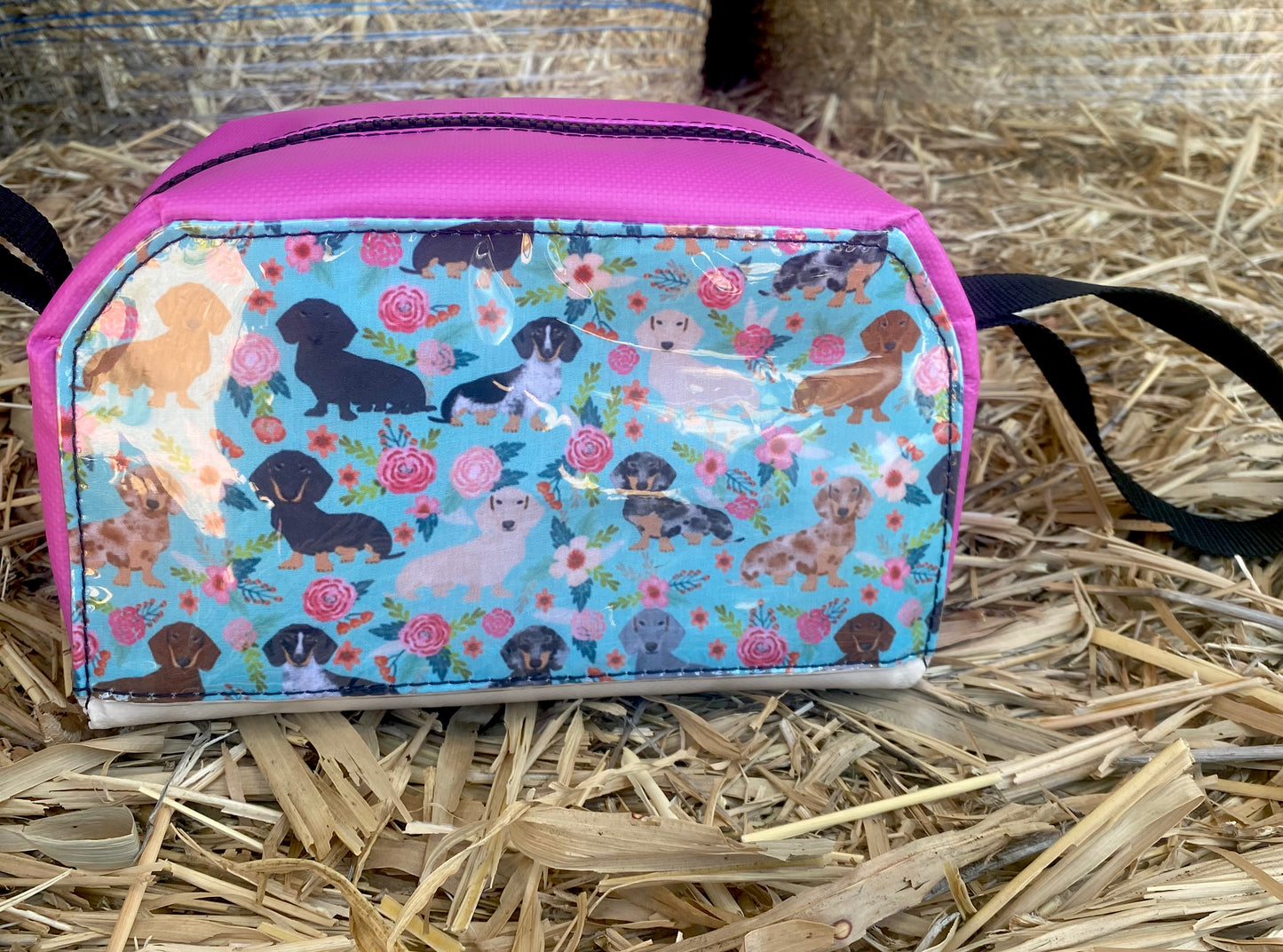 Teal and pink flower Dachshund Bag
