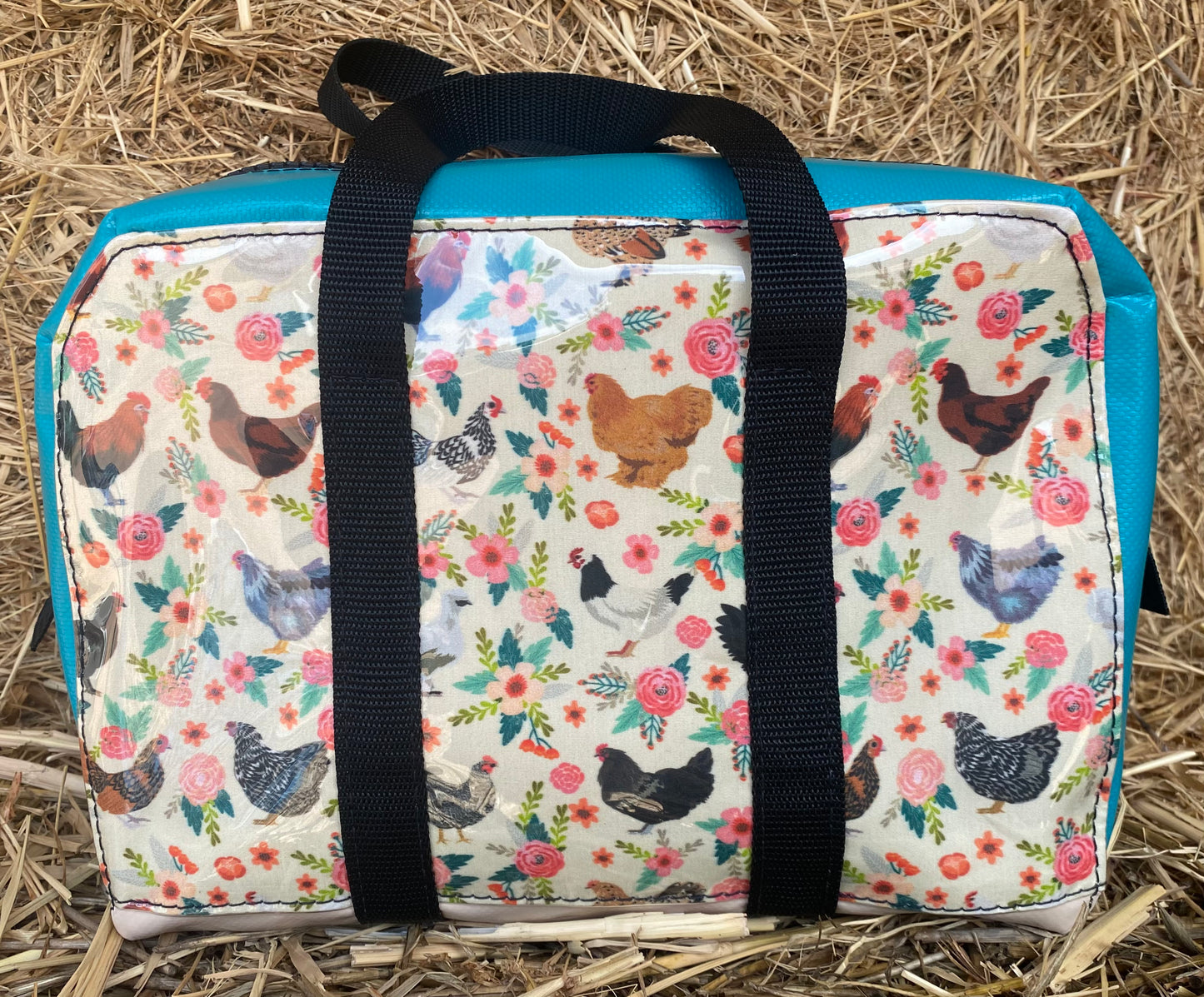 Teal and pink flower Chicken Bag