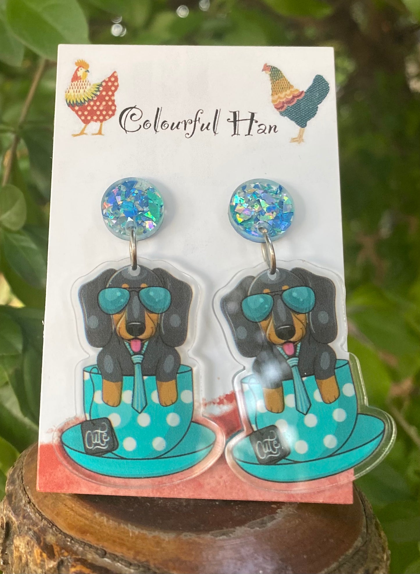 Tea Cup Dachshund Earrings