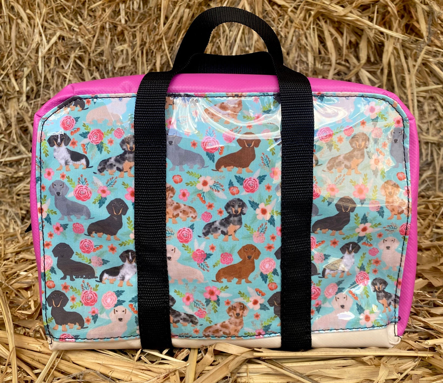 Teal and pink flower Dachshund Bag