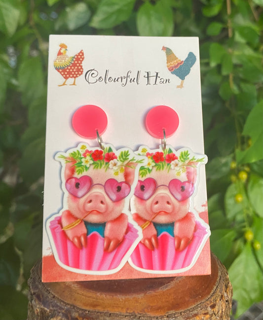 Pig Cupcake Earrings