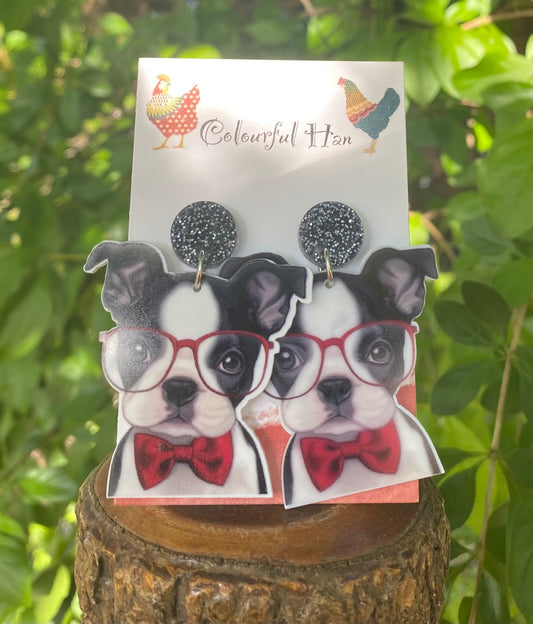 Dog in bow tie earrings